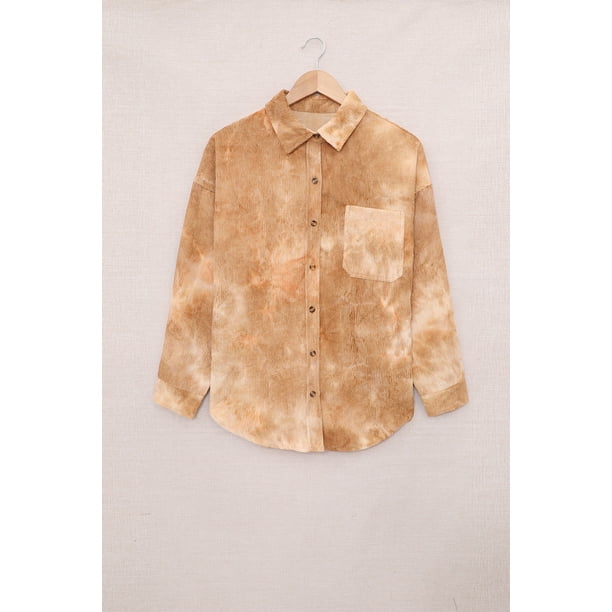 ABPHQTO Camisa De Mujer De Pana Suelta Teñida Con Lazo Marrón