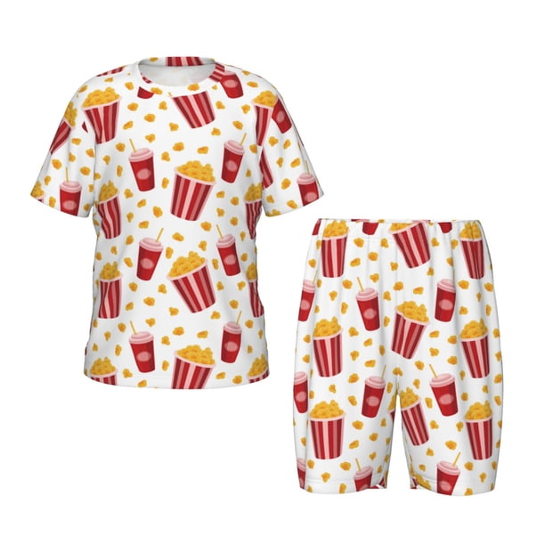 Balery Popcorn Conjunto de Pijama Infantil de Manga Corta con Estampado – Ropa de Dormir de Algodón Suave-Large