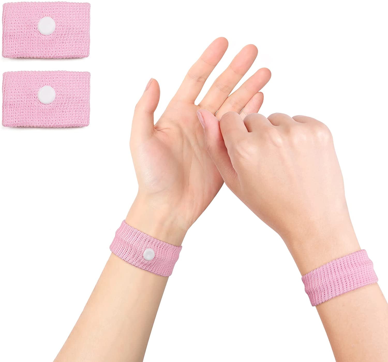 Motion Sickness Wristband, Anti-Nausea Acupressure Wrist Band for Nausea Relief, Dizziness and Vomiting from Car Boat Flying Travel Sickness (Pink, 1Pairs)