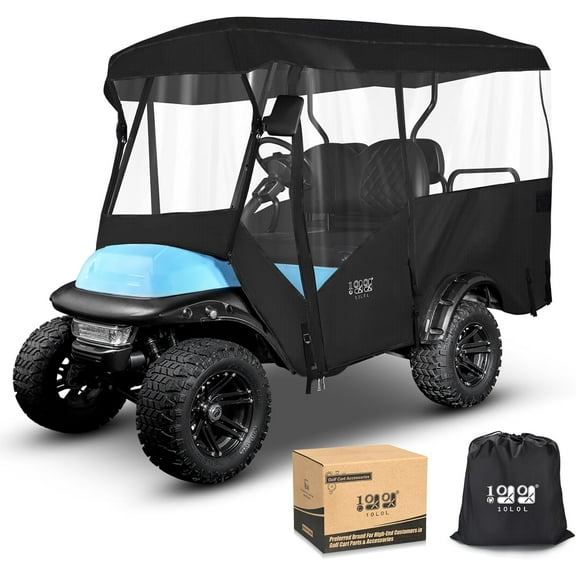 10L0L Universal Golf Cart Enclosure Cover 4 Passenger for Yamaha Club Car EZGO 94" Roof,600D Waterproof Windproof Driving Rain Cover,Black