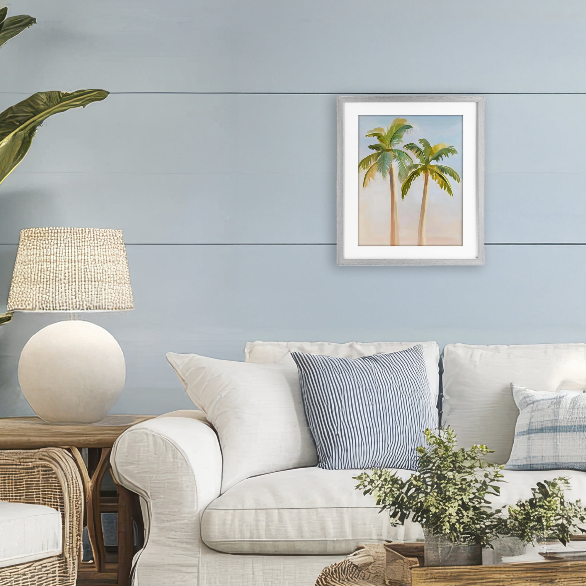 Stupell Industries Tropical Palm Twins at Sunrise Gray Framed Print Under Glass, design by The Prints Vibe