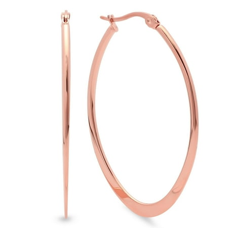 - Ben&JonahLadies 18k rose gold plated stainless steel oval teardrop flat end hoop earrings