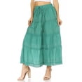 thumbnail image 3 of Sakkas Solid Embroidered Crochet Lace Trim Gypsy Bohemian Mid Length Cotton Skirt - Green - One Size, 3 of 5