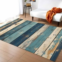 Area Rugs Indoor Non-Slip Rectangle Rug 4x6 Ft Vintage Country Cyan White Wood Grain Rug Rubber Backing Floor Mats Non Shedding Home Decor Carpet for Entryway Living Room