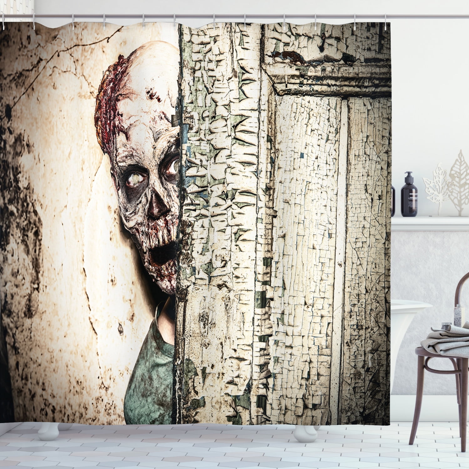 Ambesonne Zombie Shower Curtain, Old House Vampire, 69"Wx75"L, Jade