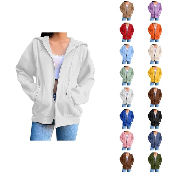 Basic Hoodie for Women with Pockets Long Sleeve Basic Zip Up Sweatshirt Hoodie Cardigan Coat