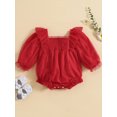 thumbnail image 2 of xiaxaixu Baby Girl Fall Romper Ruffle Long Sleeve Square Neck Solid Color Mesh Bodysuit Newborn Playsuit, 2 of 9