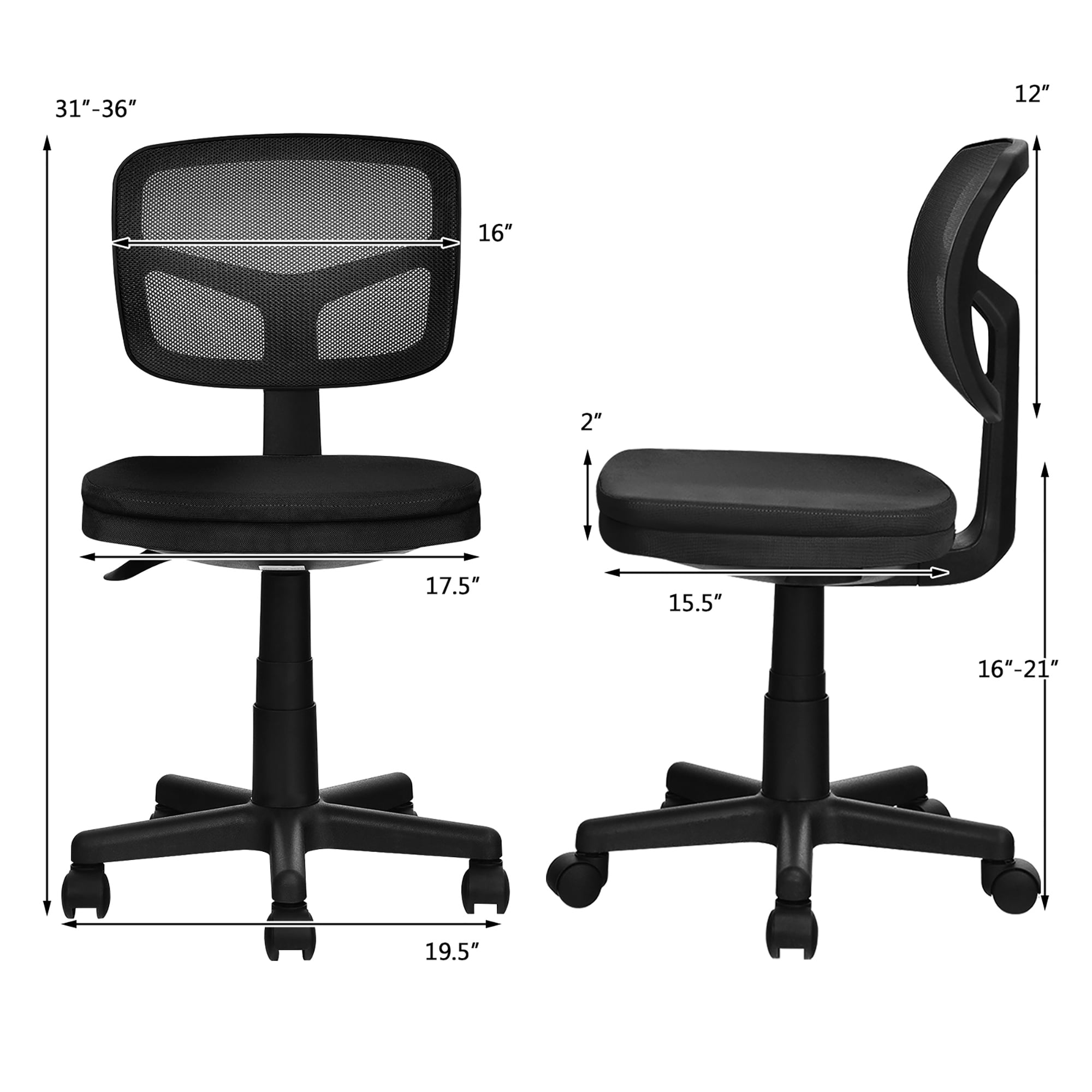 Costway Armless Office Chair Adjustable Swivel Computer Mesh Desk Chair Black