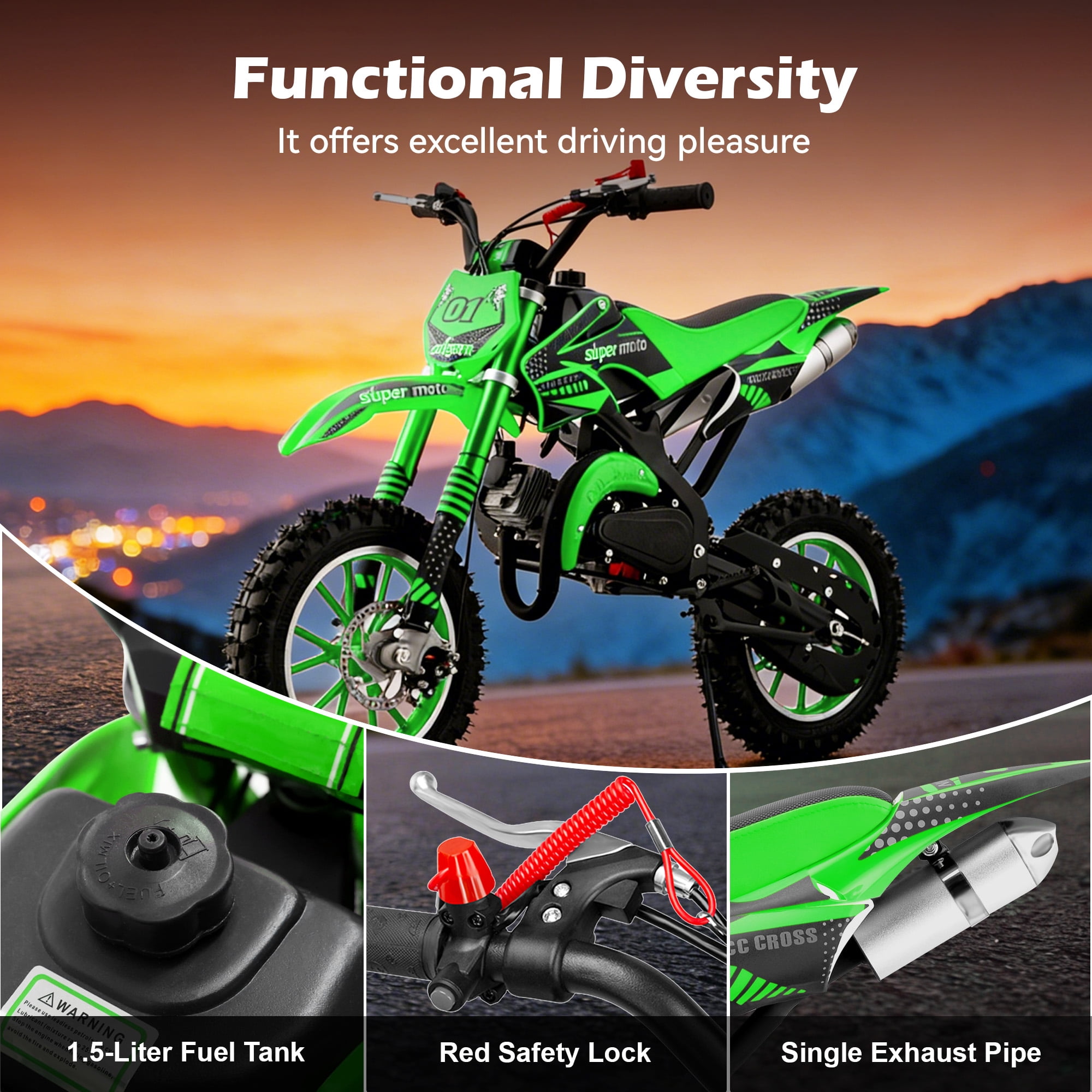 Gpower 49cc Dirt Bike for Kids 6-15,2-Stroke Gas Powered Mini Dirt Bike,1.5L Fuel Capacity,1-Seater,Green