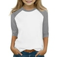 thumbnail image 3 of Avrntaa Girls Crew Neck T-shirt Fall Casual Color Block 3/4 Sleeve Tops Loose Layer Shirt for 3-14 Y, 3 of 6