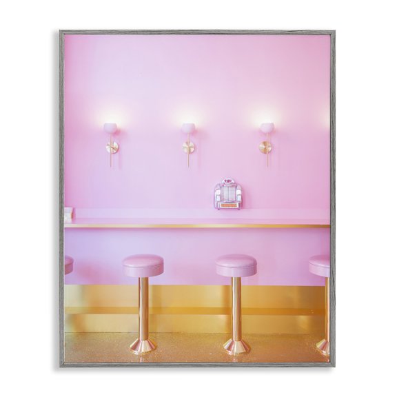 Stupell Industries Modern Pastel Pink Diner Gray Framed Giclee Art, 24 x 30, by LISH Creative