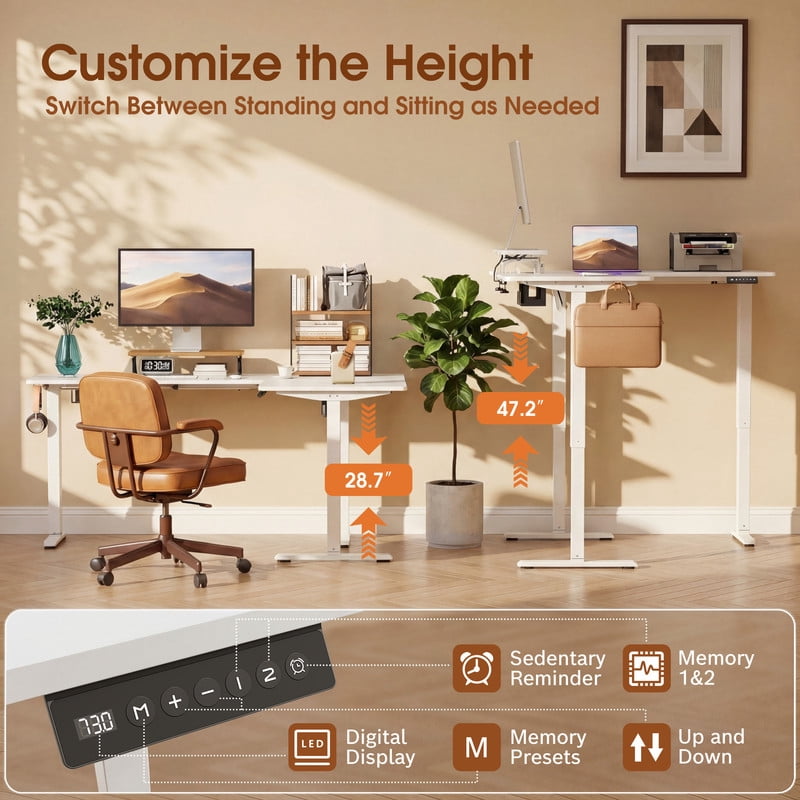Homall L-Shaped Electric Standing Desk with Monitor Stand, 63 x 48 inch Height Adjustable Sit Stand Corner Desk, Computer Workstation for Home Office, White