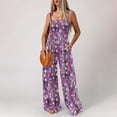 thumbnail image 4 of Sakmal Dressy Womens Jumpsuit Boho Sleeveless Purple Flowy Overalls Wide Leg Floral Square Neck Long Pants with Pockets, 4 of 8