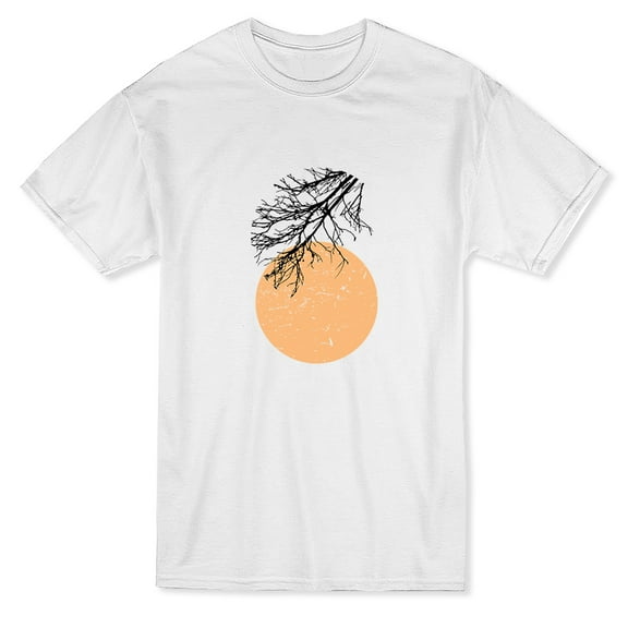 Moonlight Tree Branches Design Men White T-Shirt, Male Small