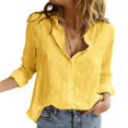 thumbnail image 3 of Women Linen Shirts Casual Solid Color Button Lapel Blouses Shirt Summer Tops, 3 of 4