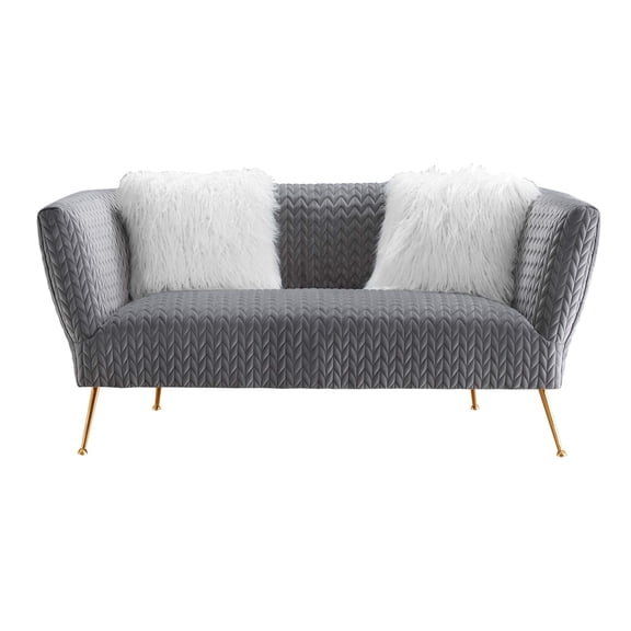 American Eagle Furniture Quilted Velvet Loveseat with Metal Legs in Gray