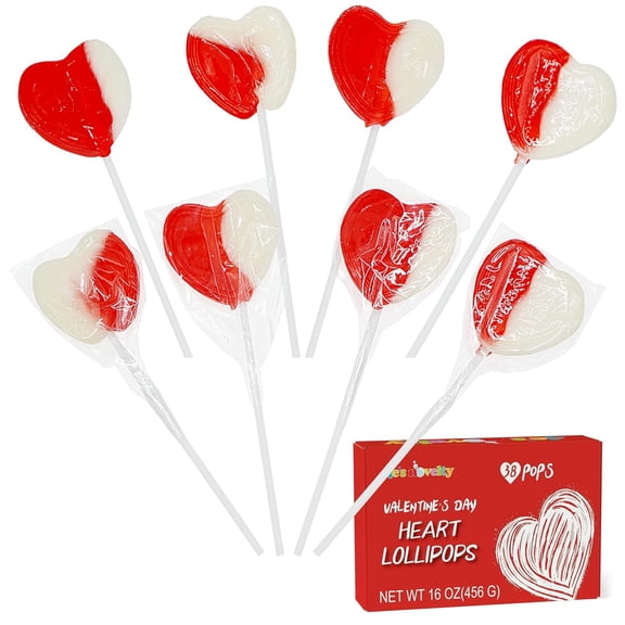 4E's Novelty Heart Shaped Allergen Free Lollipops, Strawberry N Cream, Valentine's Candy, 38 Pack