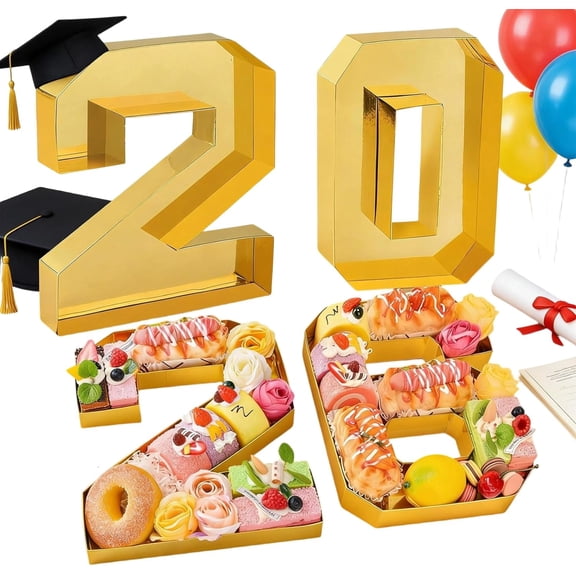 2026 Cardboard Numbers Charcuterie Board — 2026 Graduation Paper Fillable Number Boxes, 2026 Serving Tray for Party Centerpieces, Fruit Cheese Display Tray, Grad Party Tabletop Supply