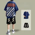 thumbnail image 5 of Conjuntos de trajes deportivos con estampado de pantalones cortos, camiseta elegante, ropa deportiva para hombre, chándal gráfico, ropa para hombre, camiseta blanca holgada de algodón Kpop Xl, 5 of 5