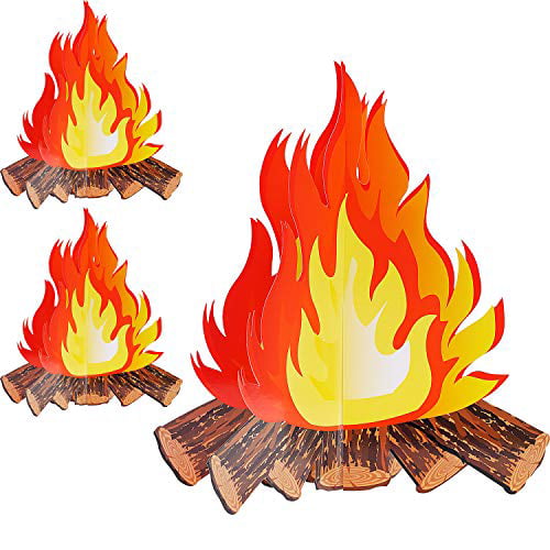 12 Inch Tall Artificial Fire Fake Flame Paper 3D Decorative Cardboard Campfire Centerpiece Flame Torch for Campfire Party Decorations 3 Sets 
