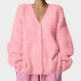thumbnail image 2 of jtjvou Womens Fuzzy Sweaters Cardigan V-Neck Button Down Oversized Mohair Sweater Casual Y2k 2025 Fall Winter Pink Free Size, 2 of 6