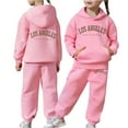 thumbnail image 4 of Kids Hooded Sweatsuit Set Los Angeles Print Hoodie & Jogger Pants 2 Piece Outfit for Boys Girls, Pink, Size 140, 4 of 4