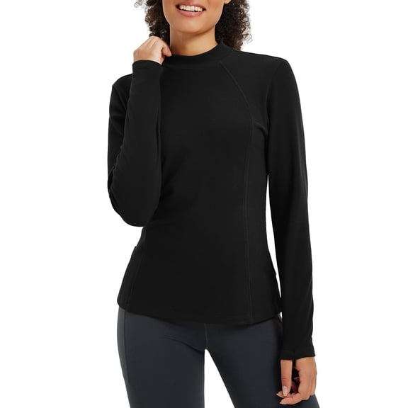 BALEAF Women's Thermal Tops Winter Long Sleeve Shirts Warm Base Layer Running Gear Mock Neck Clothes Workout Black S