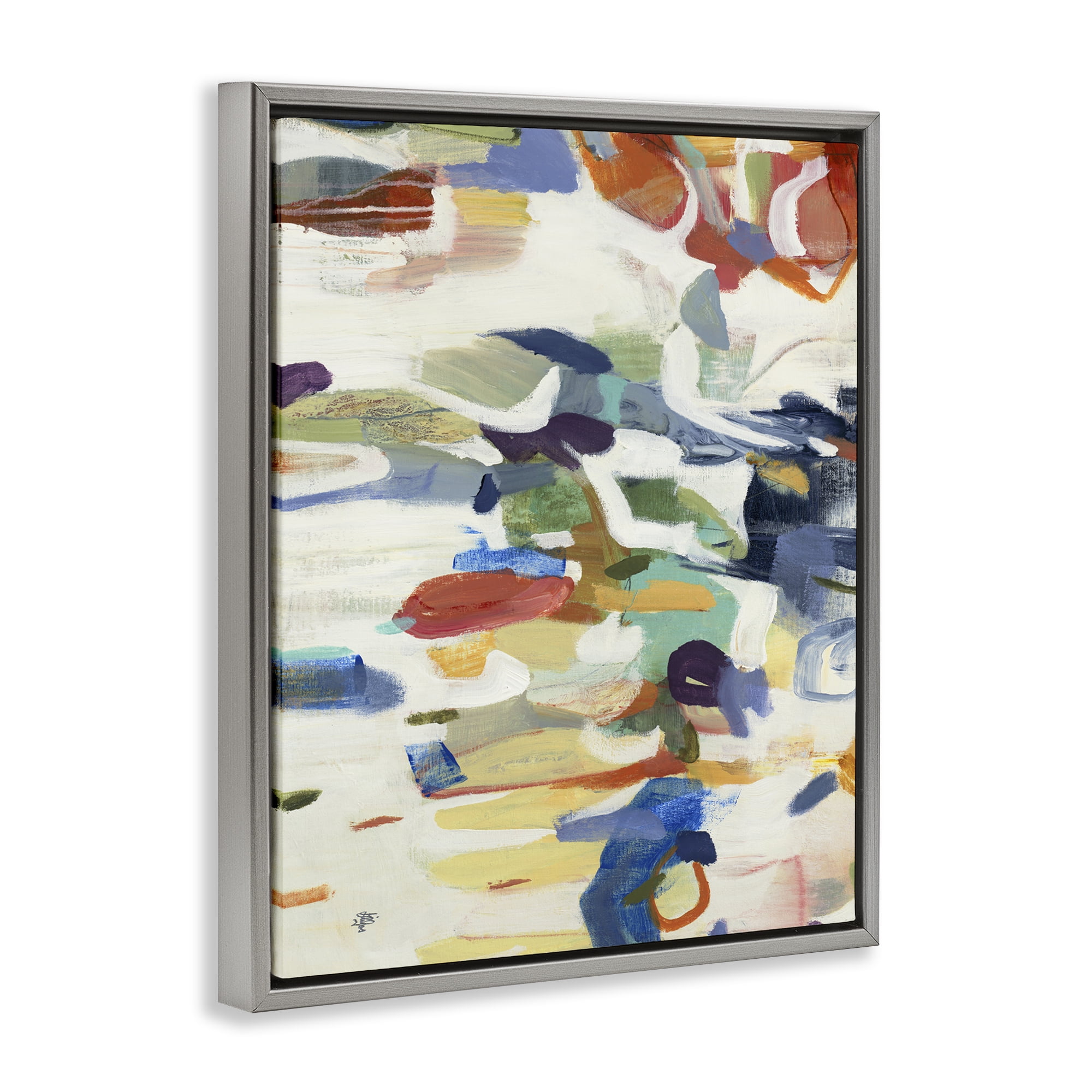 Stupell Industries Primary Hued Abstraction Gray Framed Floater Canvas Wall Art, design by Lisa Ridgers