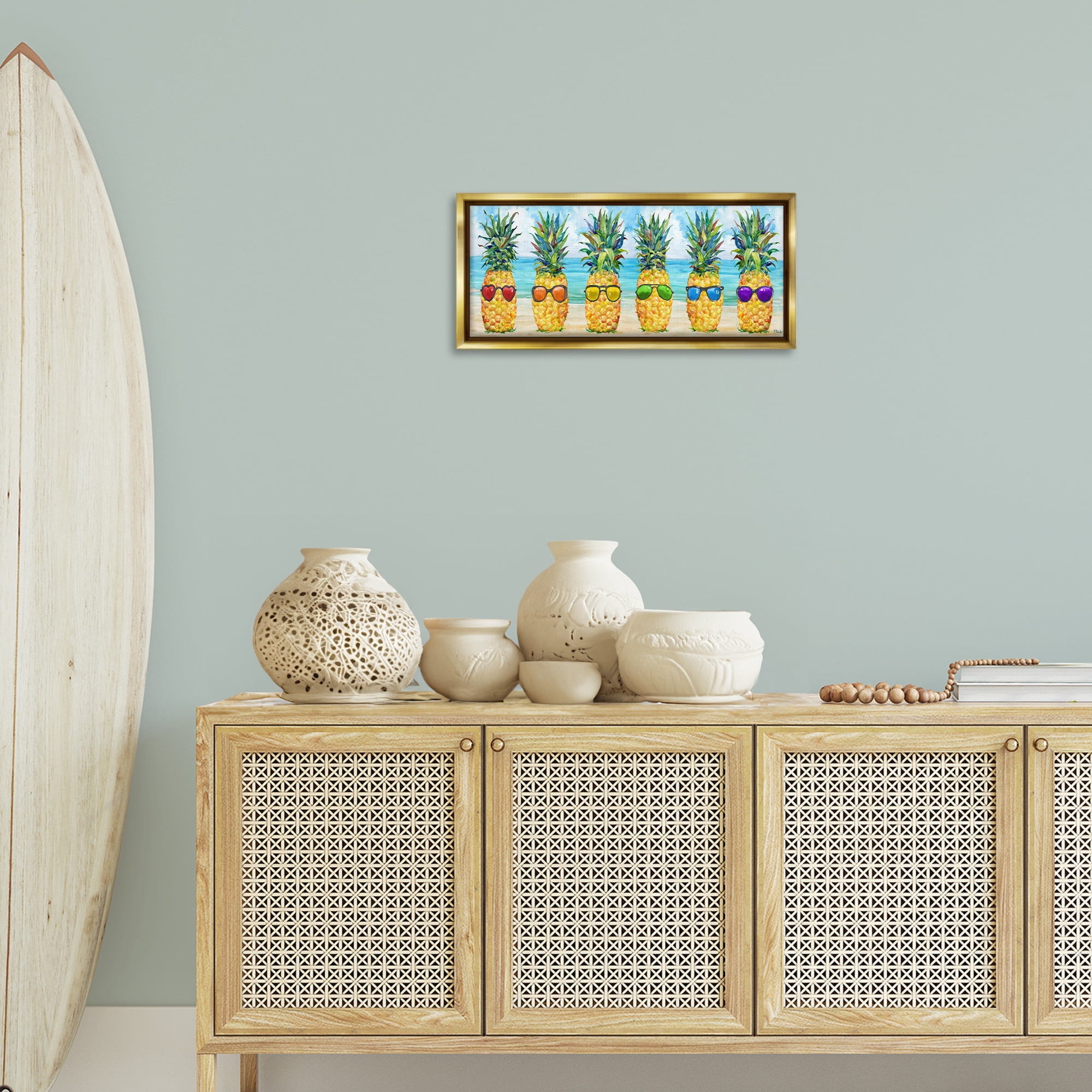 Stupell Industries Rainbow Beach Pineapples Food & Beverage Painting Gold Floater Framed Canvas Art Print Wall Art, 25 x 11
