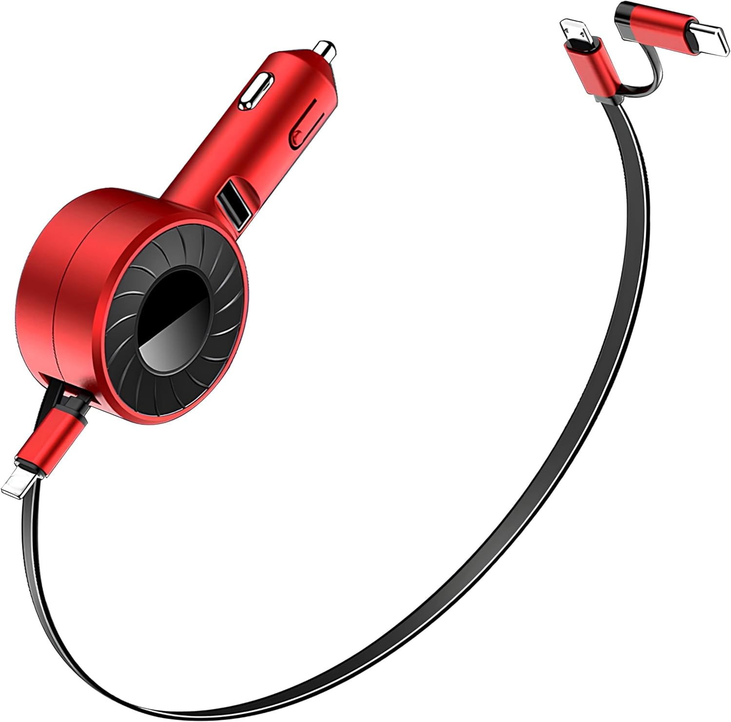 Wiher Retractable Fast Car Charger compatible for iPhone and Android with Dual Port USB C Cables 4-in-1 with Ports Adapter Car interior Accessories Red