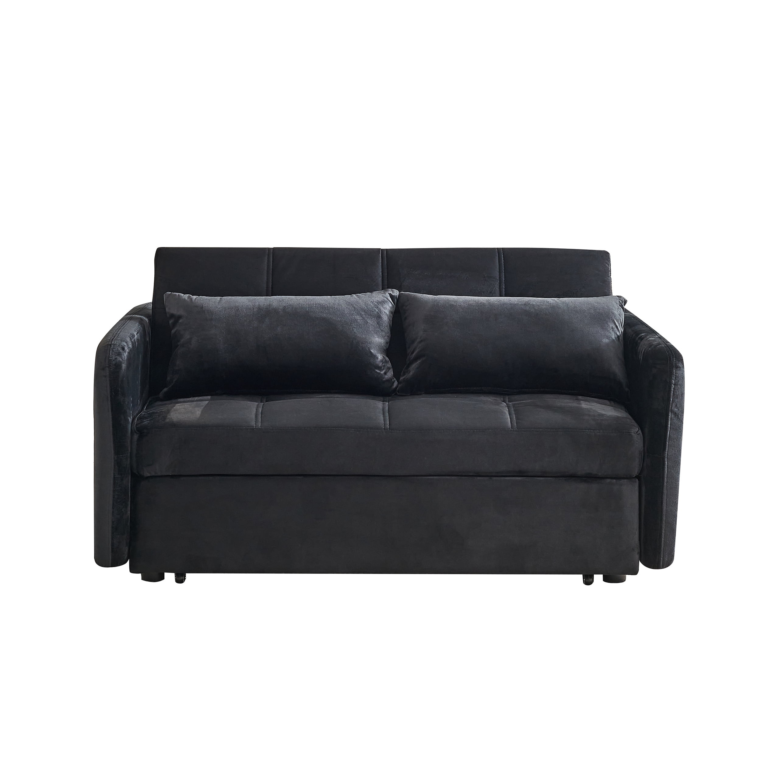 DEALTOPS 55.5" Pull Out  Loveseats Sleeper Sofa Bed with USB Ports and Side Pockets, Black