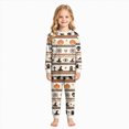 thumbnail image 2 of UAYOTSE Kids Fall Halloween Sleepwear 2‑Piece Outfit Retro Horizontal Stripes Pumpkin Cat Graphic Long Sleeve Top & Ankle Cuff Pants Size 5-6 Years, 2 of 9