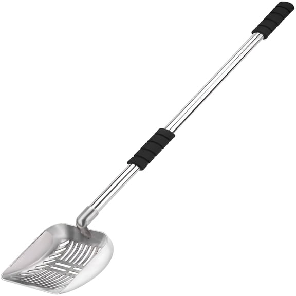 ACDANC Metal Cat Litter Scoop with Deep Shovel & Long Handle, Detachable Stainless Steel Non-Stick Litter Sifter with Foam Padded Grip, No Bending Back Heavy Duty Cat Litter Scooper