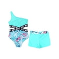 thumbnail image 4 of YIZYIF Girls 2Pcs Swimsuit One Shoulder Criss Cross Waistline Swimming Bodysuit with Shorts for Pool Swimming Leaf 16, 4 of 7