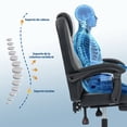thumbnail image 3 of Silla de oficina ergonómica giratoria - Respaldo alto con soporte lumbar ajustable - Piel sintética negra - Reposabrazos acolchados y altura regulable - Ruedas silenciosas - Color negro, 3 of 8