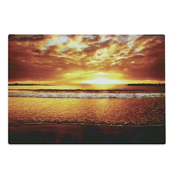 Ocean Cutting Board, Colorful Sunset on the Ocean Dramatic Sky Summertime Tropical Seaside Cloudscape, Decorative Tempered Glass Cutting and Serving Board, Large Size, Brown Yellow, by Ambesonne