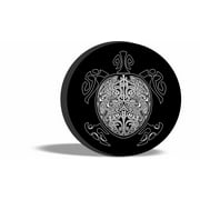 TIRE COVER CENTRAL Turtle tribal black & white graphic spare Tire Cover for 205/70R15 fits camper jeep rv scamp trailer(drop down size menu-all sizes available)