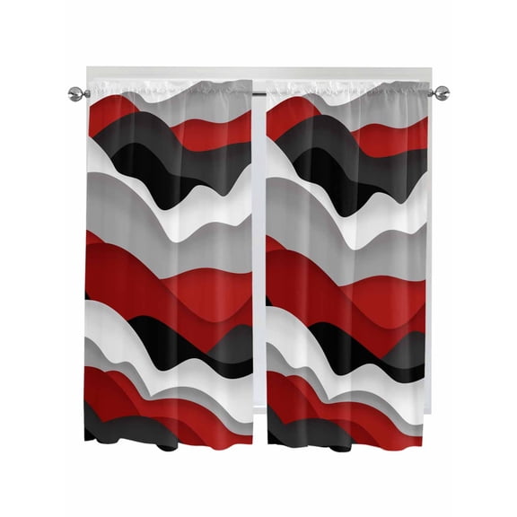 Bedroom Curtains 63 Inches length, Red Black Ombre Window Treatment Curtain Drapes, Modern Geometric Moire Abstract Art Rod Pocket Curtain Panels for Living Room Kitchen, 42"x63", 2 Panels