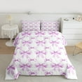 thumbnail image 2 of Manfei Princess Dreamy Bow Full Size Comforter Sets for Kid, White Purple Bedding Comforter Set, Kawaii Cartoon Ribbon Reversible Bedding Sets, Lightweight Room Decor, 3-Piece, 2 of 8