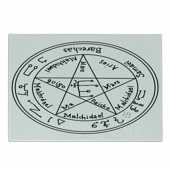 Occult Cutting Board, Minimalist Magic with Dated Shape and Motif Old in New Art Print, Decorative Tempered Glass Cutting and Serving Board, Small Size, Black White, by Ambesonne