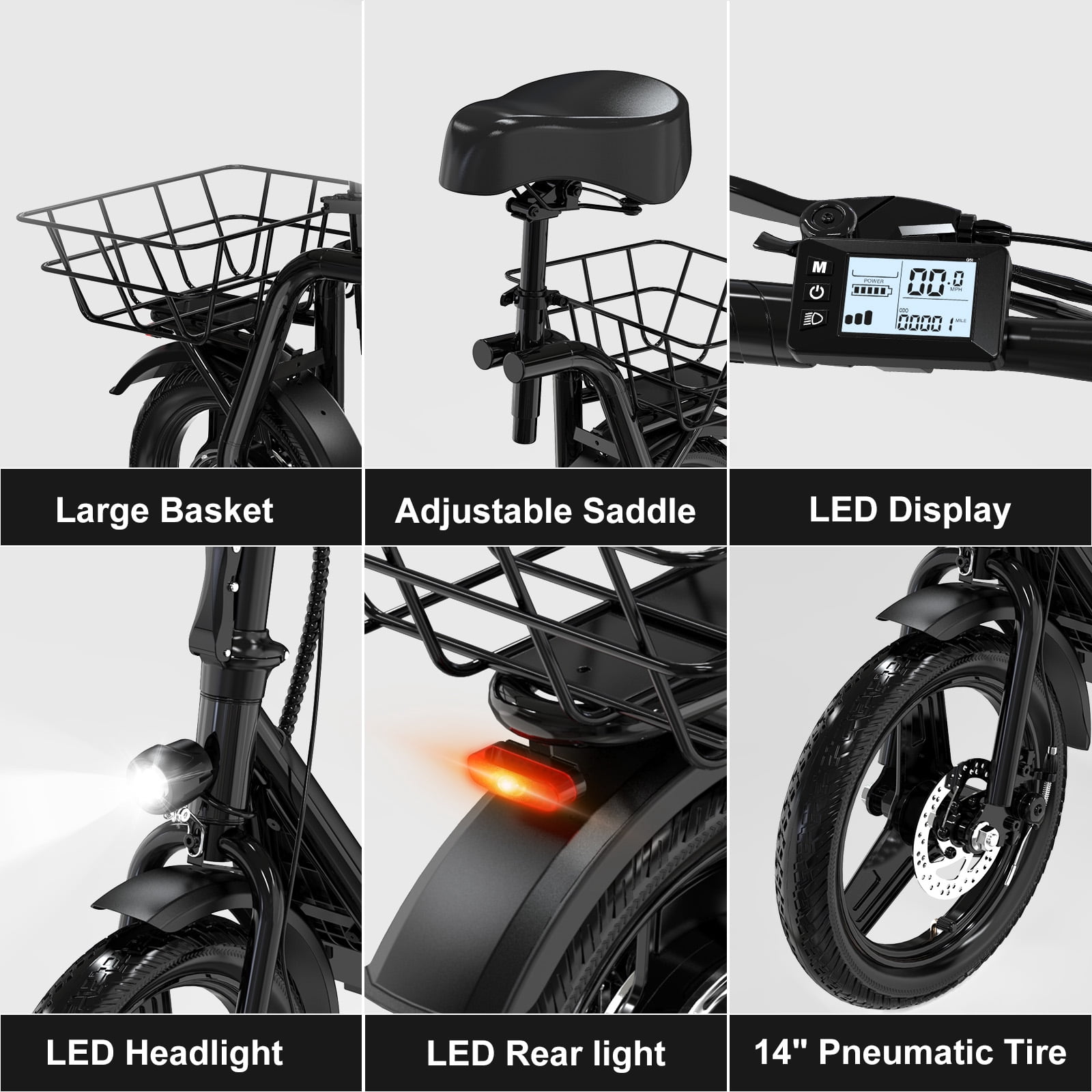 MEGA MOTION Electric Scooter Ebike, 400W Foldable Scooter with Seat 18.6MPH/7.8Ah battery, 14in Adult Electric Bicycle e scooter HS5