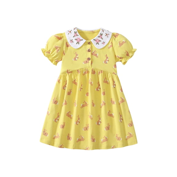 Rggeeun Toddler Girl's Lace Dress Summer Dresses Short Sleeve Tiered Swing Midi Casual Versatile O-Neck Sundress