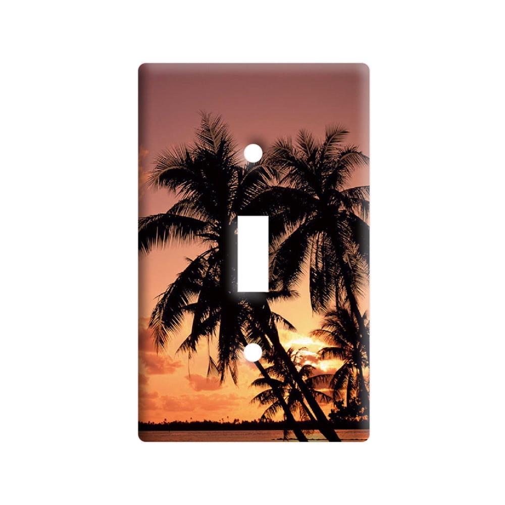Ocean Waves Palm Trees Neon Mountain Wall Plate Double Gang Rocker Light Switch Plate Cover Wall Plate Decorator Outlet Cover for Living Room Bedroom Kitchen