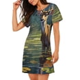 thumbnail image 2 of Fotbe Peaceful Deer Lily Pond Bata de Dormir para Mujer con Estampado, Camisón de Algodón de Manga Corta, Ropa de Dormir Casual, 2 of 6