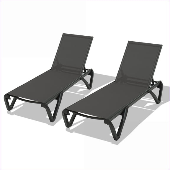 Outdoor Chaise Lounge Chairs Set of 2, Adjustable All Weather for Pool Patio Backyard |Dark Gray|Aluminum