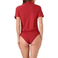 thumbnail image 3 of INSPIRAR CHIC Blusa de cuerpo con cuello alto y mangas cortas, botones, color rojo, 3 of 6