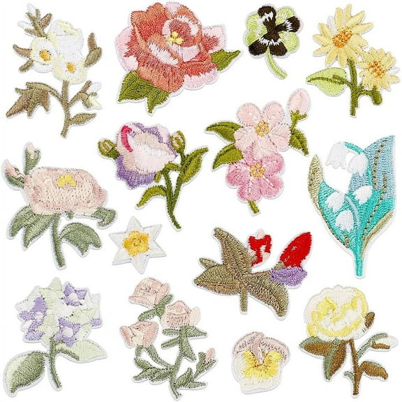 14 Pcs Flower Embroidery Applqiues 14 Styles Flowers Iron on Patches for Clothes Iron on/Sew on Flower Embroidered Patches for DIY Sewing Wedding Prom Dress Clothes Pants Shoes