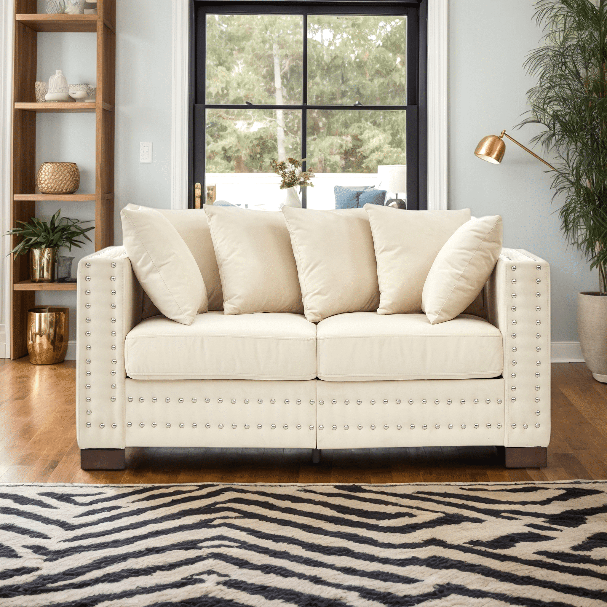 Eyisean 61" Velvet Modern Loveseat Sofa for Living Room, 2-Seater Upholstered Tufted Couch with Nailhead Arms & Pillow, Removable/Washable Cushion, Cloud Couch with Storage Space