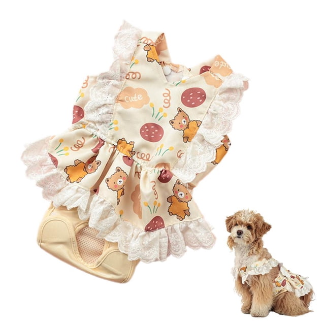 Dog Dress with Sanitary Panty for Female Dogs, Washable Reusable Diaper Cover for Heat Cycle, Potty Training & Incontinence, Ruffle Pet Clothes with Button Closure