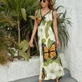 thumbnail image 6 of Blue Floral Butterfly Womens Night Club Maxi Dress V Neck Sleeveless Bohemia Long Dresses, 6 of 9